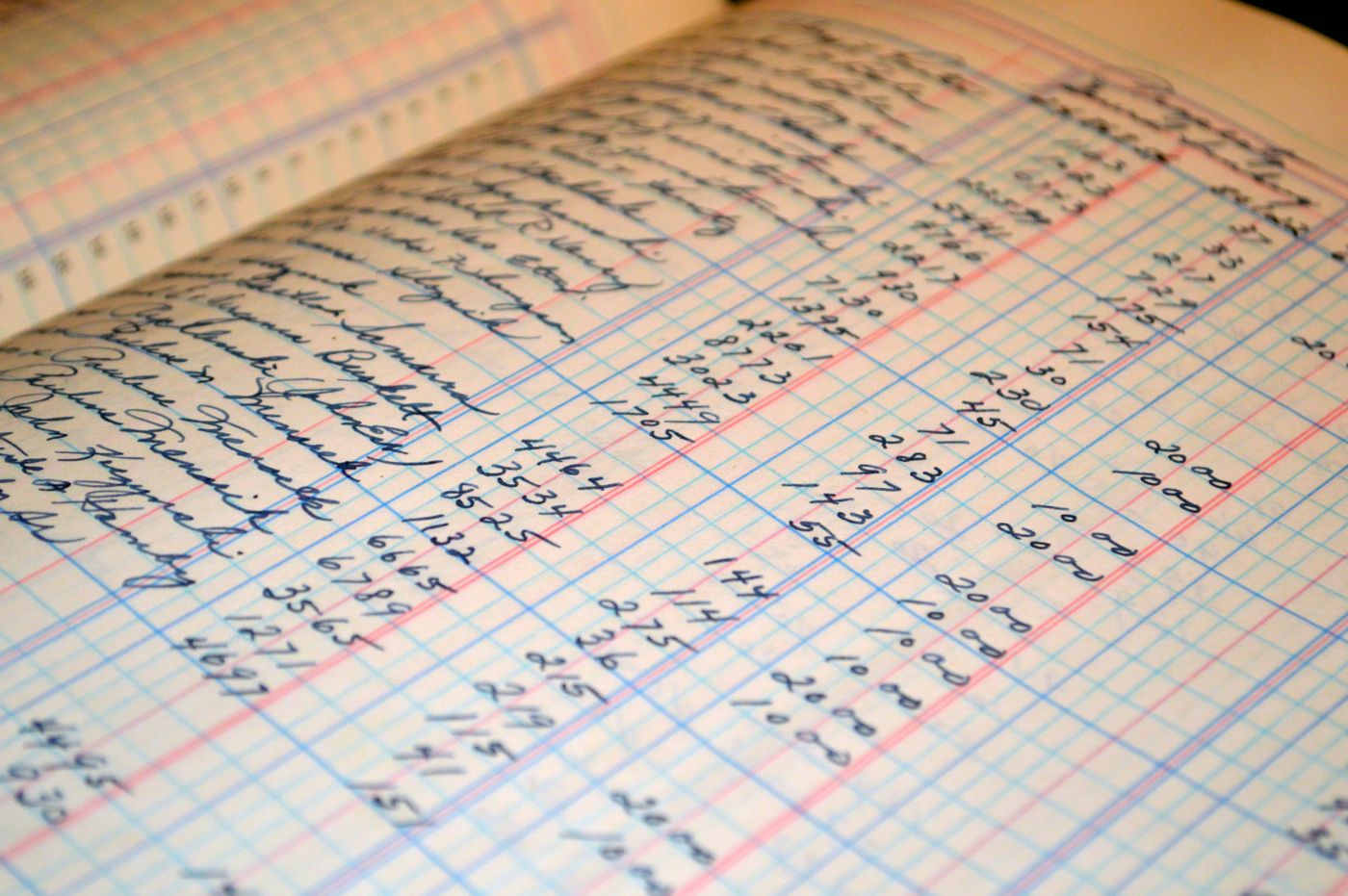 A handwritten ledger page, columns of figures in ink